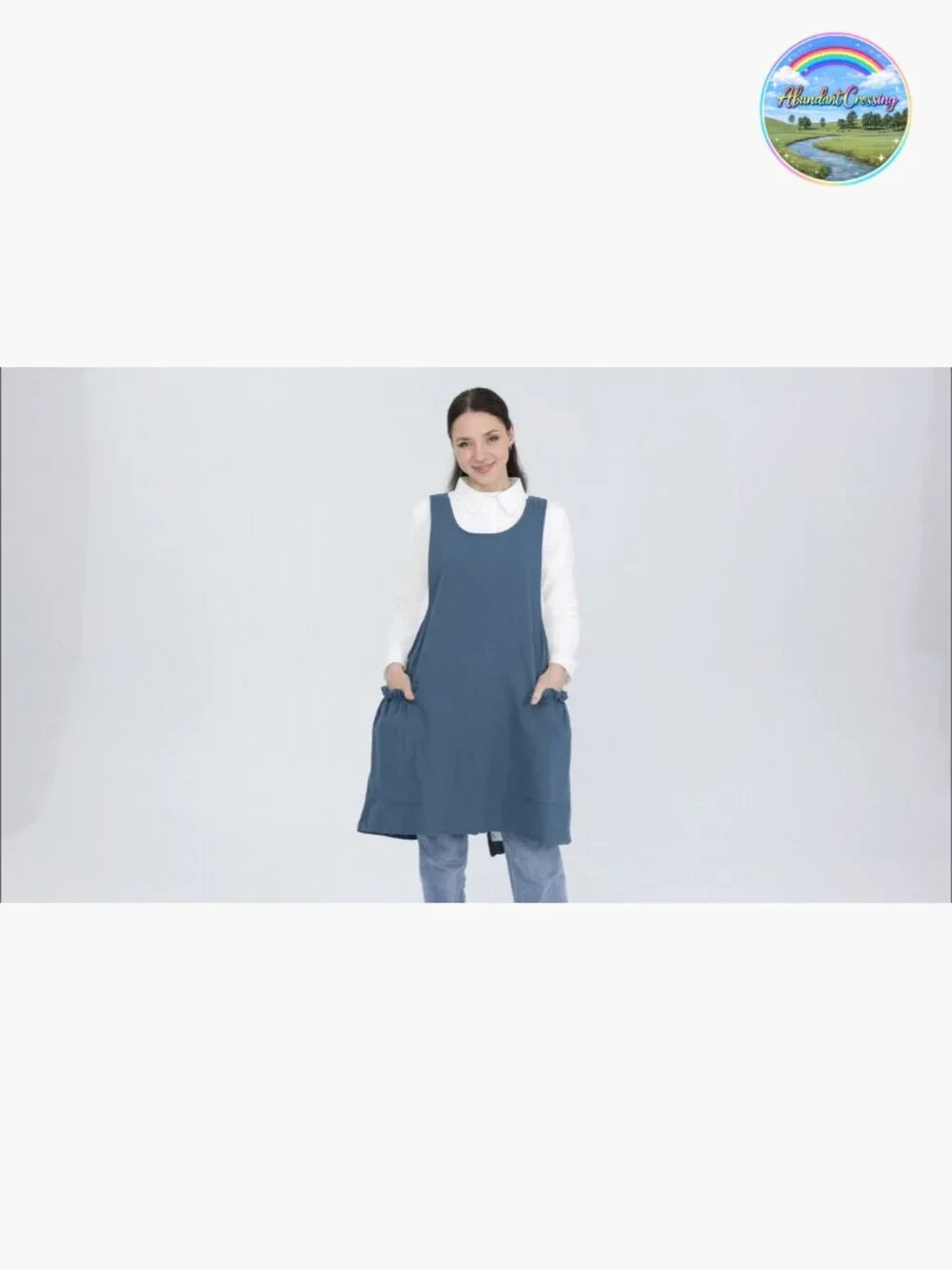 Adjustable Cross Back Apron with Pockets Cotton Linen Blend Full Length